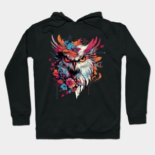 Abstract colorful eagle with feathers and flowers Hoodie